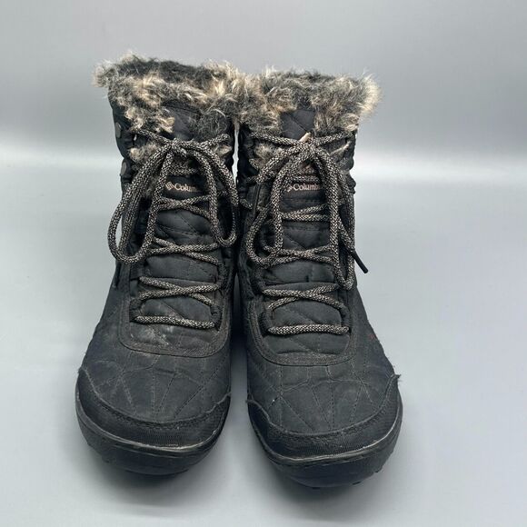 Columbia Minx Shorty III Women's 7.5 Black Winter Snow Boots Fur Trim Lace Up - Picture 2 of 10